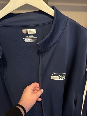 NFL Team Apparel Navy Jacket with White and Neon Green Logo Accents